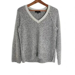 Sanctuary Grey V Neck Knit Varsity Sweater White Collar Preppy Women's Size S